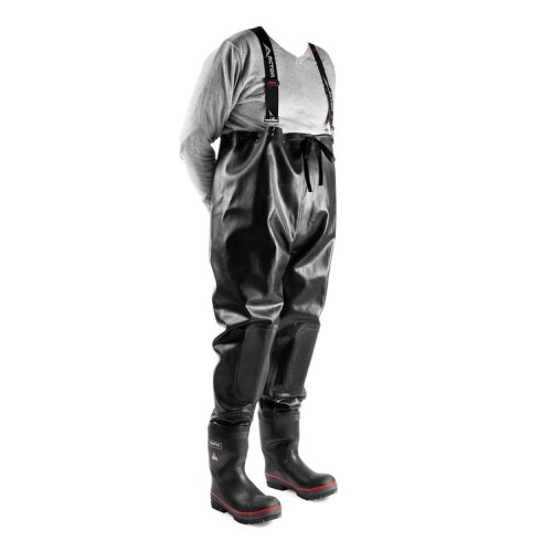 Chest Waders, Rubber Boots, Steel Toe, Black, 9272